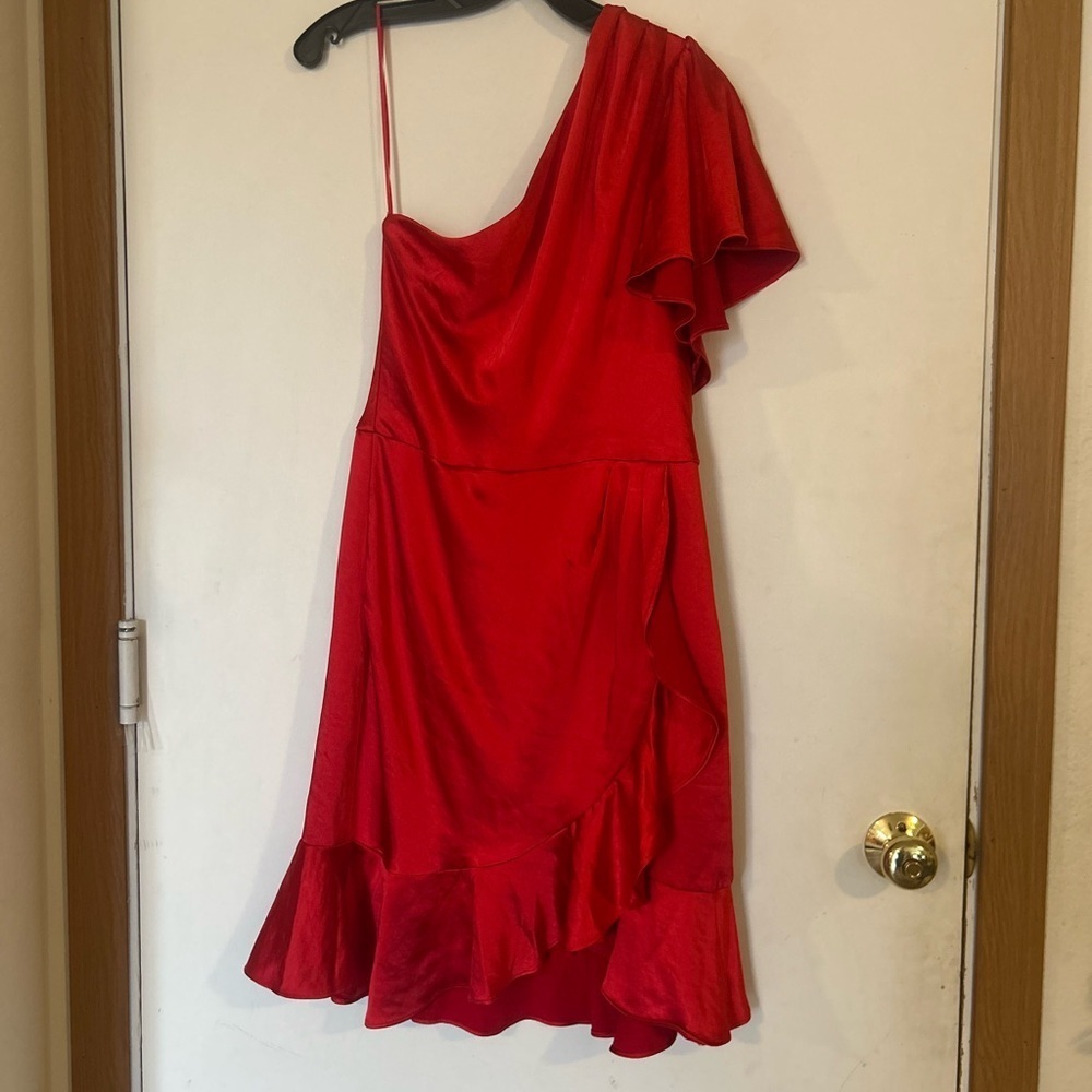 Skies Are Blue Medium Elegant Red One-Shoulder Holiday/Event Dress
